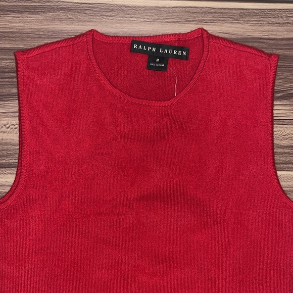 Ralph Lauren  cashmere red sleeveless top. PERFECT FOR THE HOLLIDAYS. - Picture 5 of 11